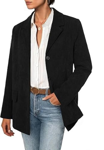 Belle Poque Chaqueta de pana para mujer, para otoño e invierno, manga larga, con botones, para novio, Negro, M