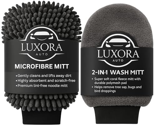Microfibre Gloves 2 Pack – Wash Mitt for Car Washing, Cleaning, Bug Removal & Detailing – Soft Noodle Sponge Mitt for Car, Van, Glass & Wheels – Scratch-Free, Reusable, Machine Washable