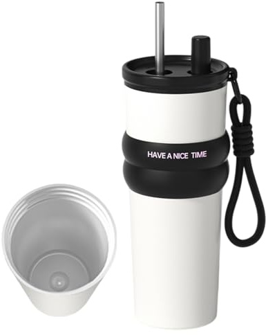 Quorvex Tasse Isotherme pour Voiture - 710ml Bouteille d'Eau Isotherme avec Paille - Grande Capacité Mug Pour Boissons Chaudes et Froides Pour Trajets Pêche Voyage Sports Camping