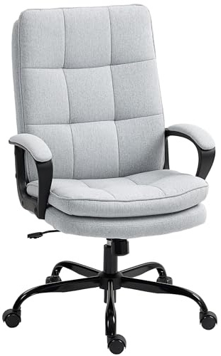 HOMCOM Executive Office Chair, Fabric Computer Desk Chair with Dual-Layer Padding, High Back, Silent Swivel Wheels, Armrest, Height Adjustable, Rock Function for Home, Light Grey