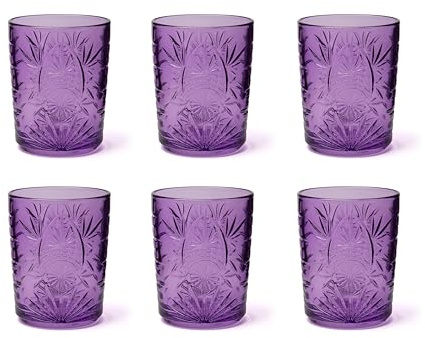 Excelsa Color Tumbler Lot de 6 verres en verre décorés, multicolore, décoration en relief, 350 ml, 8 x 10 cm (violet)