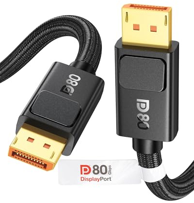 Silkland 80Gbps DisplayPort Cable 2.1 5FT, [VESA Certified, Secure Latch], [16K@60Hz, 8K@240Hz, 4K@480Hz 240Hz] Display Port Cord, DP80 HDR DSC1.2a for FreeSync G-Sync Gaming Monitor 5090 7900XTX