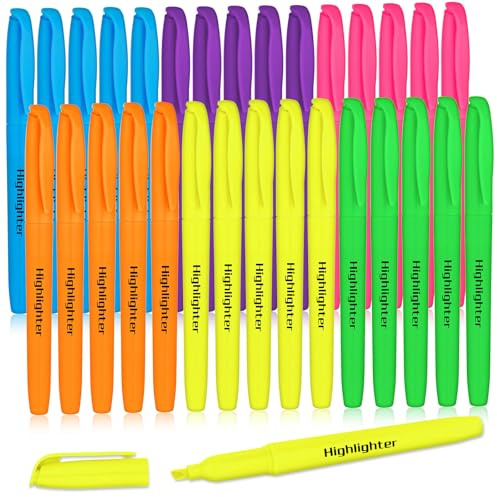 APXEL 30pcs Fluorescent Highlighter Pens, 6 Colors Pastel Highlighters, Quick Dry Part Art Marker Pen Highlighters for Adults & Kids Stationary Supplies (Color)