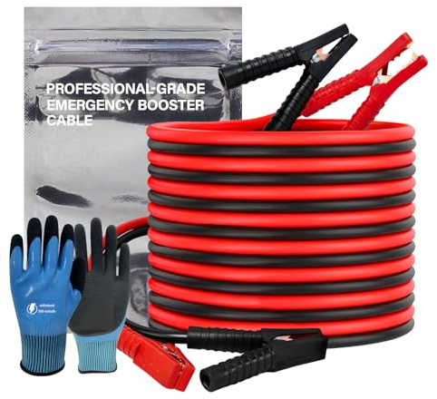 Stallsquad 0 Gauge 16FT Jumper Cables for Heavy Duty Trucks & Cars, 1000A Booster Cables with Copper-Clad Aluminum Wire, Heavy-Duty Clamps, Flexible PVC, for 12V & 24V Gas or Diesel Vehicles