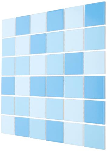 SEWACC Azulejos de Piscina de Cerámica Mosaico Azul Brillante [] Baldosa Lisa Pulida [Uso en Piscina y Baño] Paquete de 36 Piezas para Bricolaje y Decoración del Hogar