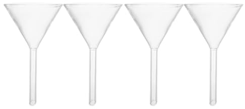 MUCKLILY Imbuto Scientifico in Vetro da Laboratorio 60 MM Set 4 Pezzi per Travaso Olio Lampade a Olio Imbuto Filtrante Portatile per Studenti e Uso Chimico