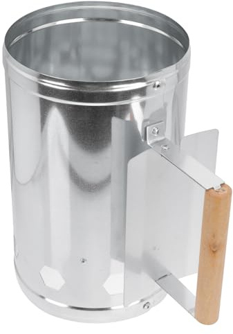 Ciieeo Barile di Carbonella per Barbecue Manico in Legno Isolante, Secchio di Avviamento in Lamiera Forata Resistente alle Alte Temperature, per Barbecue e Campeggio all’Aperto
