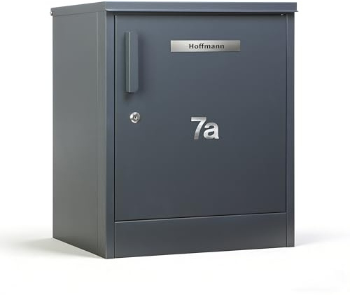 Zedelmaier Paketbox für draußen, personalisiert, 55 x 45 x 37 cm, Anthrazit | Postbox für Pakete outdoor, Paketkasten, 50 L; Lasergravur, Edelstahl-Namensschild, Hausnummer, 4 Schlüssel
