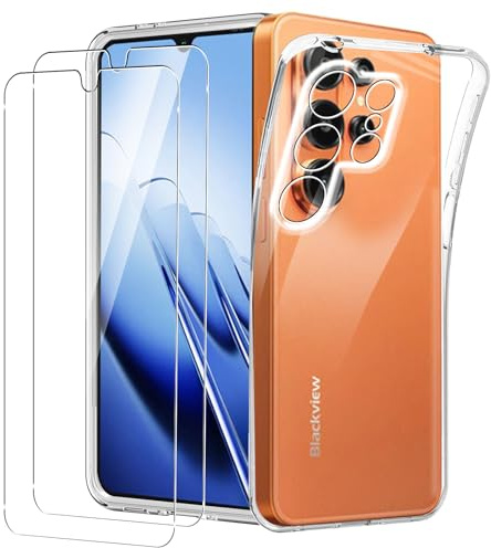 KZIOACSH Case for Blackview WAVE 10C/WAVE 10 with 2 Tempered Glass Screen Protector, Full-Body Protection Flexible Transparent Anti-Scratch Soft TPU Shock Absorption Bumper Cover