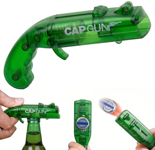 Abrebotellas de Cerveza con Forma de Pistola Lanzador de Chapas, Abridor de Botellas Creativo para Fiestas y Barbacoas, Regalo Original para Hombres, Color Verde Transparente