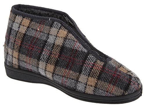 Sleepers Mens Jed II Thermal Zip Check Bootee Slippers (10 UK) (Grey)