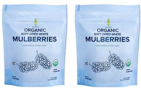 Amphora Organic Soft Dried White Mulberries 4 Ounce (Pack of 2)