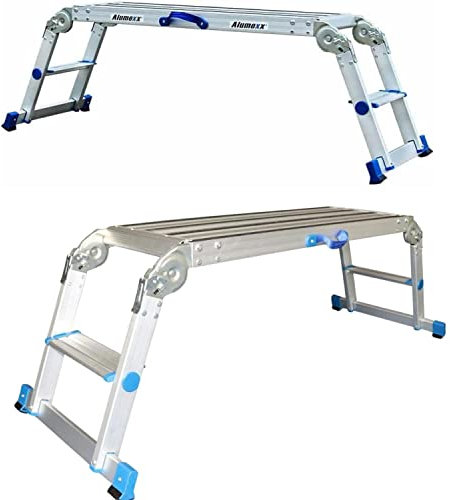 Alumexx X-Step - Arbeitsbühne - Alu Arbeitsplattform - Zusammenklappbare Arbeitsplattform - 339 mm breite rutschfeste PET-Standfläche - Belastbarkeit von 150 kg.