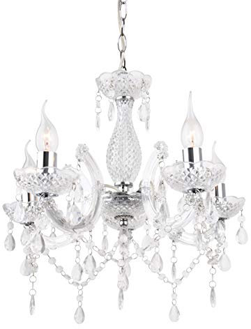 Tafunker 5 Light Chandelier, 5 Lamp Pendant, Chrome,Clear.Acrylic Bedroom Living Room Ceiling Light … (Chrome) (Clear)