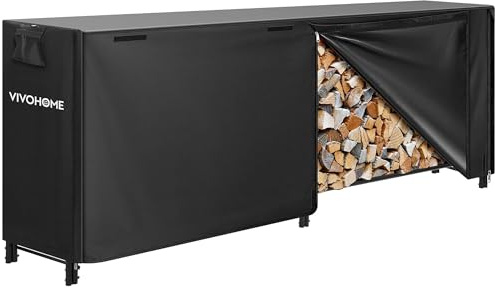 VIVOHOME Étagère pour Bois de Cheminée avec Housse Anthracite 244×122×35cm, Support Bûches Chauffage Robuste Réglable Imperméable Intérieur Extérieur