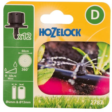 HOZELOCK - Micro Sprinkler Adjustable 360° In-Line, ø 13 mm and End-of-Line ø 4 mm : Adjustable Flow 0-40 LPH, 60cm Coverage [2787 0012]