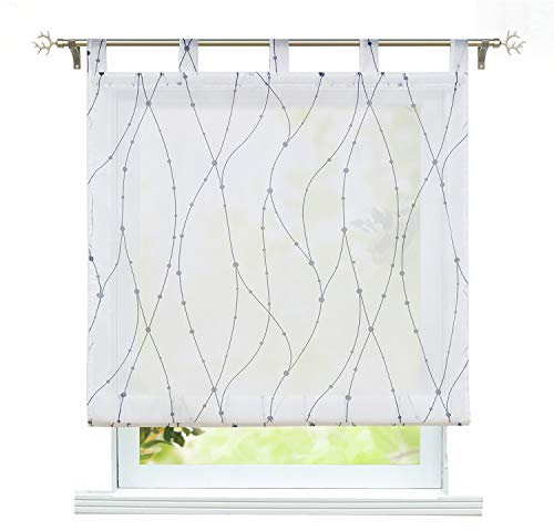 ESLIR Raffrollo mit Schlaufen Gardinen Küche Raffgardinen Transparent Schlaufenrollo Modern Vorhänge mit Wellen Muster Grau BxH 80x140cm 1 Stück