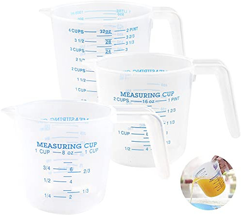 Surflyee Plastic Measuring Jugs 3PCS, Kitchen Baking Jugs Set, 1000ML, 500ML, 250ML, BPA-Free Plastic Cups - Clear, Easy to Read Measurements - Cooking with Accuracy