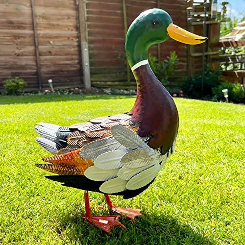 Mallard Duck Garden Ornament 38cm Metal Dark Brown Statue Weather Resistant New