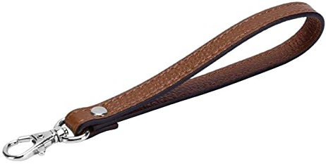 VanEnjoy Porte-clés en cuir véritable avec dragonne pour portefeuille, sac à main, pochette, téléphone portable, dragonne (marron-métal argenté)