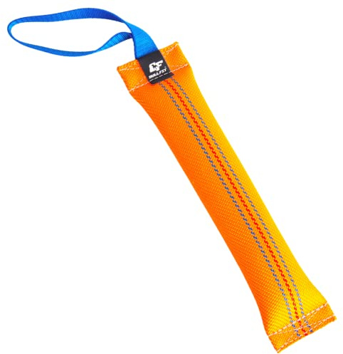 Bull Fit Beisswurst für Hunde, mit Handschlaufe, 30 cm, Orange | Aus hochwertigem Feuerwehrschlauch handgefertigt, robustes Hundespielzeug zum Training, Tauziehen und Zerrspiele mit Hund