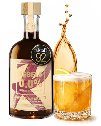 REBELS 0.0% Amaretto alternativa senza alcool, doppia distillata per aroma intenso, gusto pluripremiato, mandorle e albicocca dolce, vegano, da mescolare per cocktail analcolici, 500 ml