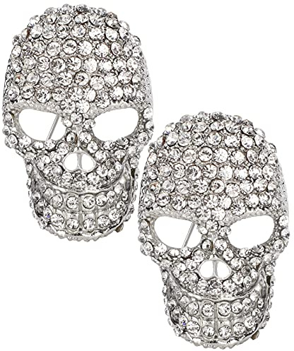 Hztyyier 2 Stück Brosche Totenkopf Skelett Gesicht Pin Gothic Halloween Kostüm Zubehör Funkelnder Kristall Schmuck für Frauen