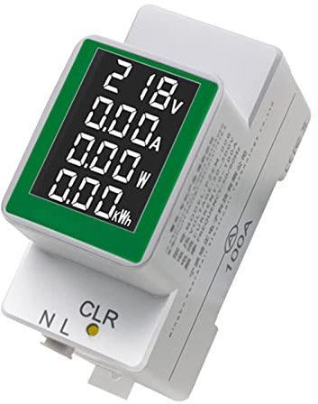 TICFOX Misuratori AC su Guida DIN, Amperometro Voltmetro Tester Digitale Multifunzione AC 50‑300 V 100A Misuratori per La Misurazione dei Circuiti Domestici
