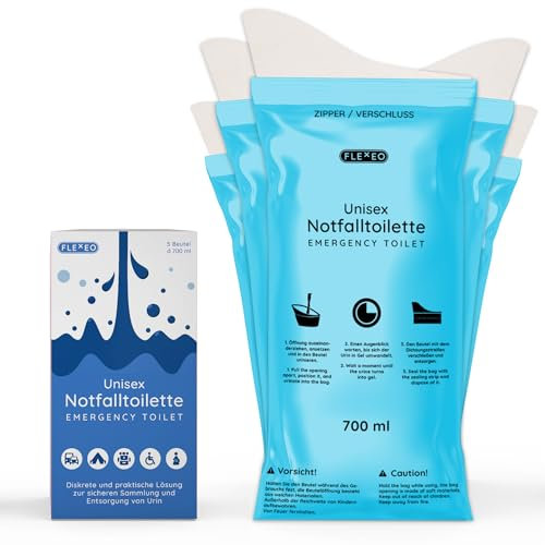 5X Pinkelbeutel für unterwegs - 700ml Kapazität mit hoch saugfähigem Absorber - Einweg Urinbeutel für Frauen/Männer/Kinder - Notfalltoilette fürs Auto - Notfall Toilette to go - Reisetoilette