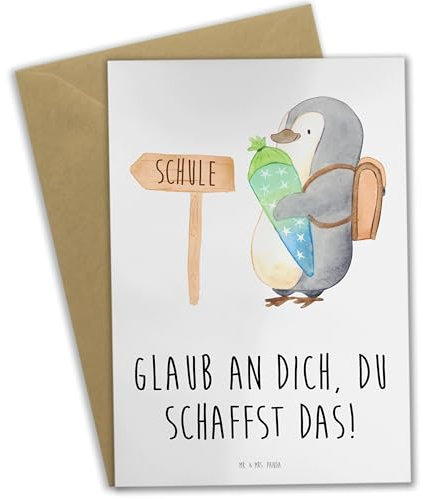 Mr. & Mrs. Panda Glückwunschkarte Schulanfang Glaube - Geschenk, einladungskarten, glückwunschkarten, Selbstvertrauen, weihnachtskarten, inspirierende Botschaften, Inspiration, Vertrauem, Erstklässler