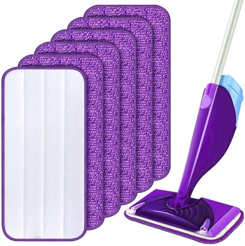 Newpop 6 Stück Wischmopp Bezug, Bodenwischer Ersatzbezug, Maschinenwaschbar Wischmopp Ersatzbezug, Wiederverwendbar Mop Pads, Reinigungskissen, Ersatz-Mopptuch für Hartholz, Laminat, Fliesen(Violett)