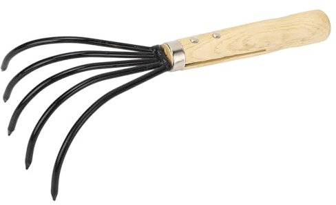 Rastrillo de Garras para Cultivo de Jardín, Cultivador de Rastrillo Manual con de Madera para Labrar y Aflojar el Suelo, 5 Garras (Corto)