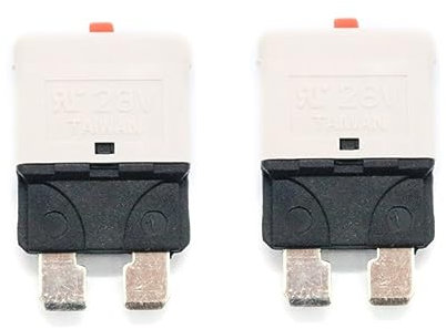 Mobestech 2 Stück 25 A 28 V Rückstellbarer Farbcodierter Mini-leistungsschalter Mit Messingklemmen Für Anwendungen Im Automobil- Und Schiffsbau