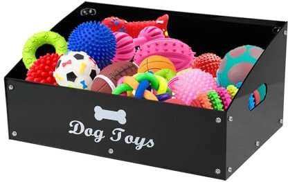 Ctomche Modern Plastic Dog Toy Box, Cat Puppy Toy Storage Basket, Acrylic Pet Organiser with Handle, Clear Plastic Dog Storage Container for Leashes, Blanket, Treats, 26 cm (L) x 16 cm (H)