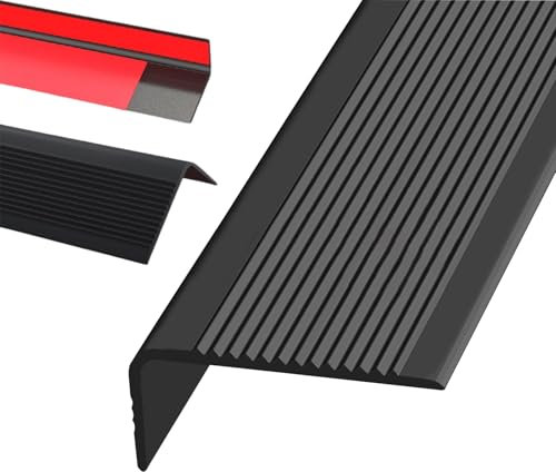 Selbstklebend PVC Kunststoff Treppen-Kantenschutz, PVC Treppenkantenprofil Antirutsch, Vinyl-Anti-Rutsch-Treppenkante, Für Außen-und Innentreppen, Schwarz, Kantenschutz-Formleiste, Treppenkanten(2m/78