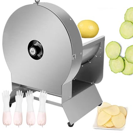 forplubossmmp Cortadora De Verduras Eléctrica, Cortadora De Verduras Comercial, Cortadora De Frutas Y Verduras, Cortadora De Ensaladas Profesional, Acero Inoxidable (con 2 Guantes),Round