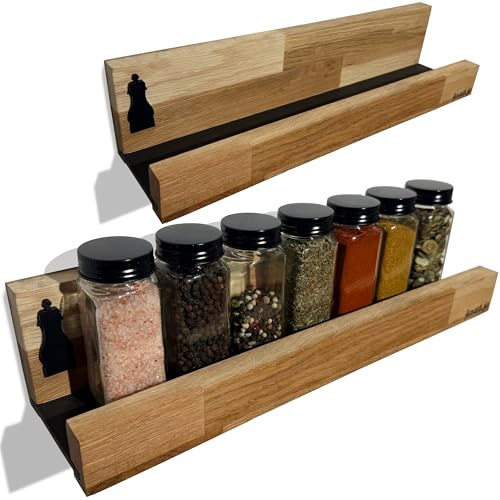 FLEXISTYLE Gewürzhalter wand haus Wandmontage für Küche aus holz eiche Organizer Hängend (Eiche, 40cm)