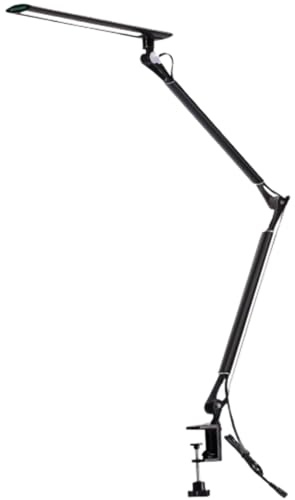 Dimmable LED Desk Lamp with Clamp Adjustable Swing Arm Eye-Caring 5 Lighting Modes Perfect for Study Drawing Office Architect Workbench - 35 * 43+43cm