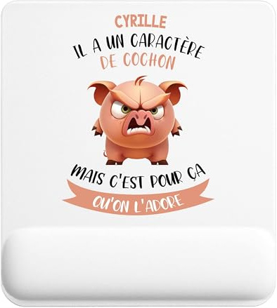 Planetee Tapis de Souris Cyrille caractère de Cochon | Accessoire Bureau Ergonomique - Idéal pour Anniversaire, Collègue, Secret Santa Noël, Fête des Pères et Fête des Mères
