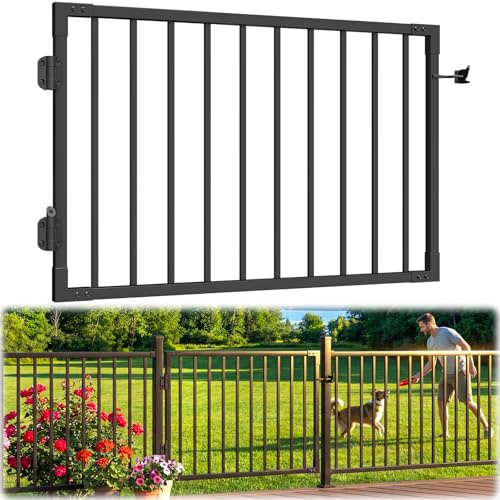 Guwezoy W.4ft x H.36in Aluminum Deck Gate Kit for H. 36in Railing System, Cuttable Porch Gate Outdoor with Latch and Auto-Close Hinge, Texture Black AAMA 2604 Grade Finish for Deck, Patio, Garden