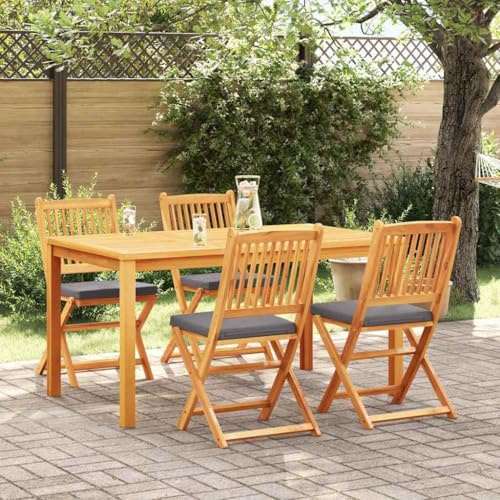 Tonture Klappstuhl 4er-Set Grau, 49x57,5x92 cm, aus massivem Akazienholz, wetterfest, für Garten, Balkon, Terrasse, Esszimmer, hohe Belastbarkeit, komfortabel, platzsparend