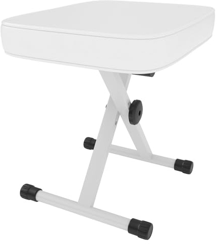 DUMOS Adjustable Padded Keyboard Bench, X-Style Collapsible Piano Guitar Stool with 2.56 Inch Thickness High-Density Sponge and 3-Position Height, Waterproof Non-Skid Design, White