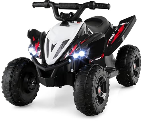 HONEY JOY 12V Ride On ATV, Kids 4 Wheeler Toddler Quad, Soft Start, LED Lights, High/Low Speed, Music, Battery Powered Electric Car, Off-Road Ride On Toy for Big Kids, Gift for Boys Girls (Black)