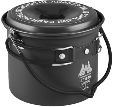 ZoraYorce Pentola da 1,4 l, in alluminio, per esterni, con manici pieghevoli, con coperchio, per campeggio, escursioni, picnic, viaggi