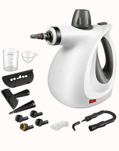 Steameo Nettoyeur Vapeur, Nettoyeur Vapeur Portable 1050 W Avec 12 Accessoires Pour Le Nettoyage De La Maison, Des Sols, Des Tissus D'ameublement, Des Joints, Du Carrelage Et Des Voitures (Gris)