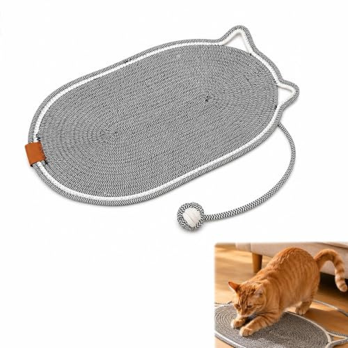 Large Cat Scratching Mat, 60x40cm Cotton Rope Scratch Pad for Cats | Protects Carpets & Sofas, Ideal for Indoor Cats, All-Season Use for Playing, Scratching & Sleeping (Black)
