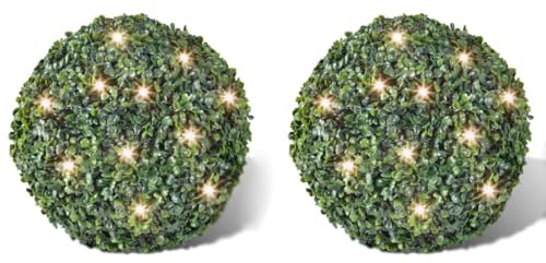 vidaXL 2 x sfere in bosso per albero artificiale e pianta artificiale, verde, Buchskugel Ø 27 cm + LED-Lichterkette