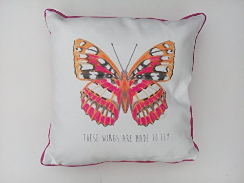 Coussin imprimé papillon en rose ou bleu sarcelle 43,2 cm CES Ailes sont faits pour Parcourir, Polyester, rose, 17x17