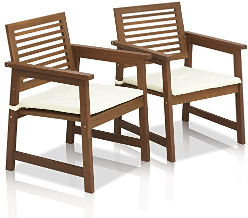 Furinno Tioman Teak Hardwood Outdoor Armchair with Cushion (Set of 2)