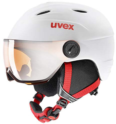 uvex junior Visor pro - Skihelm für Kinder - mit Visier - individuelle Größenanpassung - White-red matt - 54-56 cm